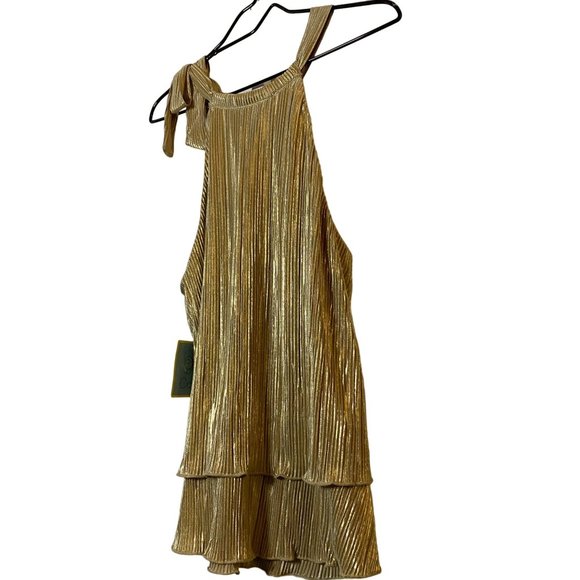 New Cece Metallic Gold layered tank top with tie neck Sz L - Picture 7 of 9